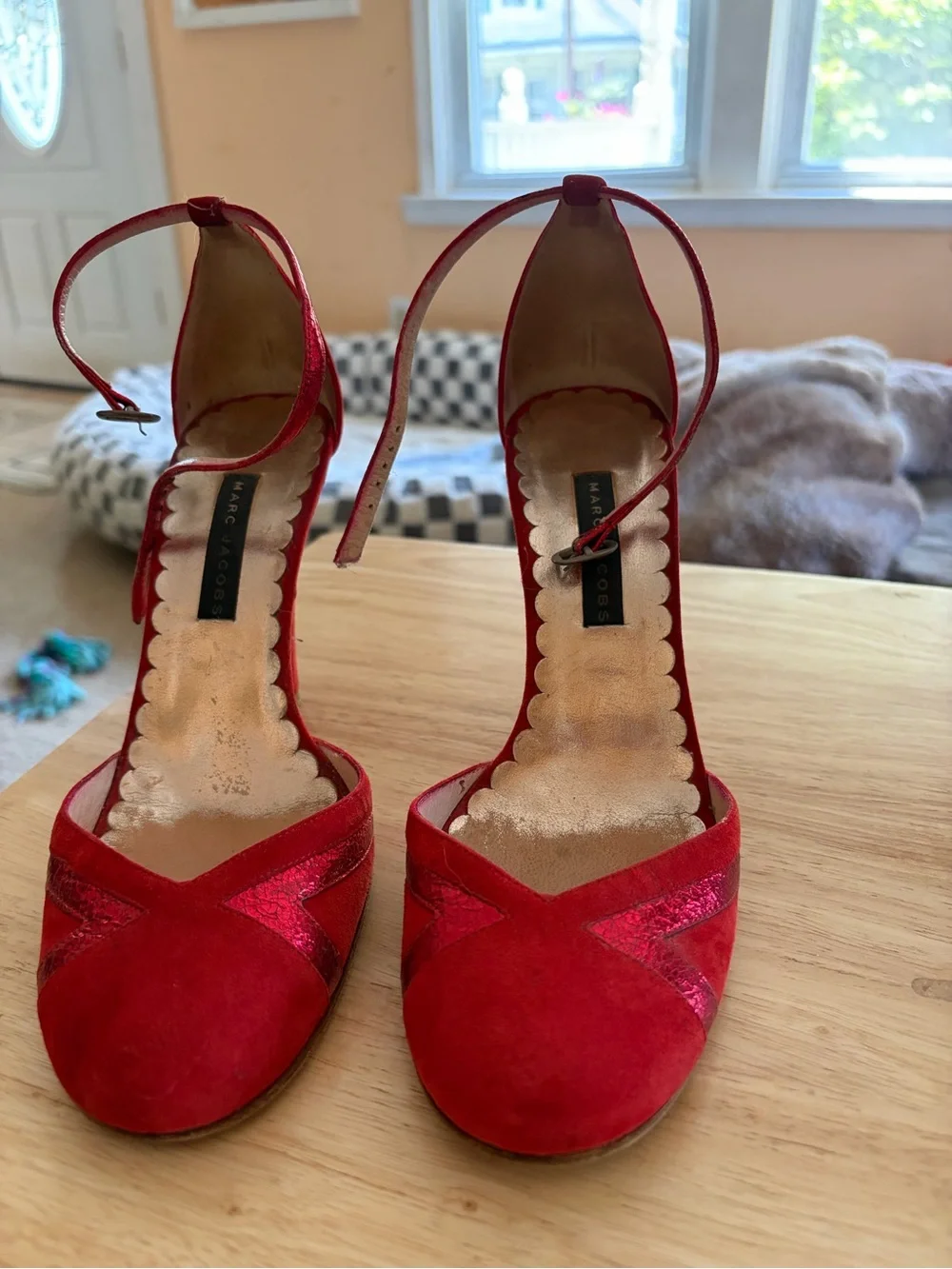Marc Jacobs Red Suede & Patent Ankle-Strap Heels
